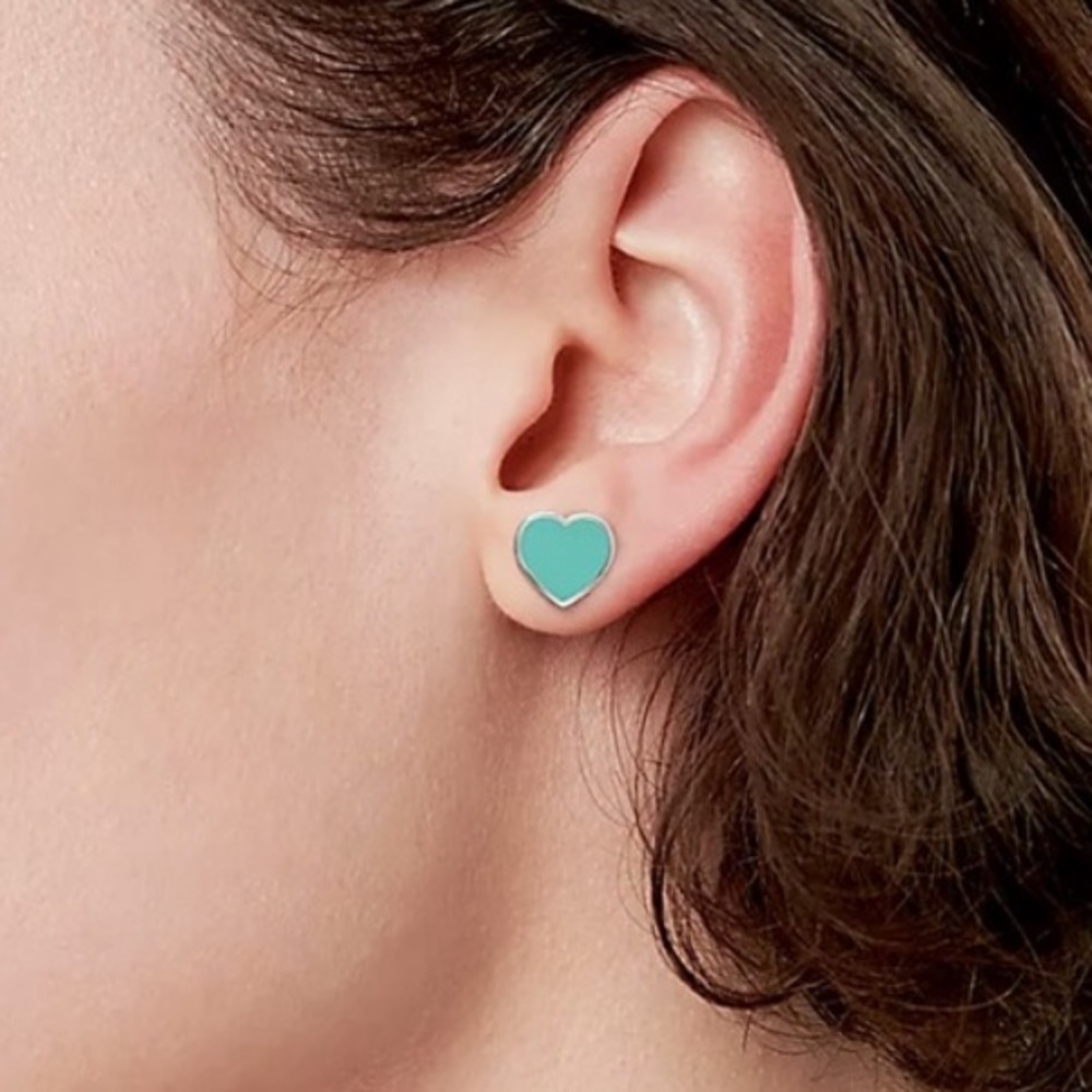 Heart Earrings, Mini Mismatch Return To Dog Tag Heart & Tiffany Blue Heart, NWT